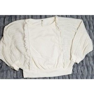 Free People Womens Sweater Large Ivory Faff Fringe Crochet Pullover Knit Casual